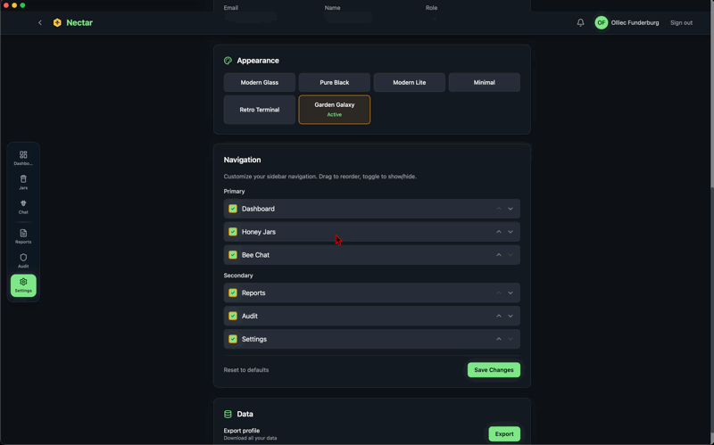 Theme switcher showing 6 different themes